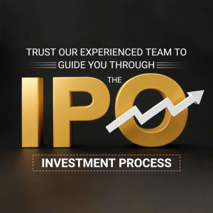 Golden IPO letters with a rising graph, representing investment guidance.