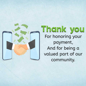 Image depicting a handshake between two phones with money falling, thanking a customer for their payment.