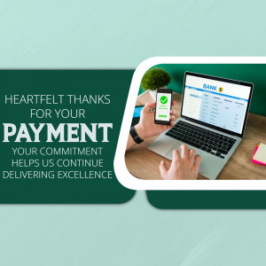 Image showing a laptop with online banking and a hand holding a phone with a payment confirmation, with text thanking for payment.