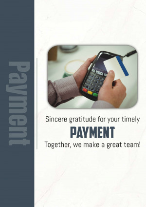 Image of a hand using a card reader with a 'Payment' thank you message.
