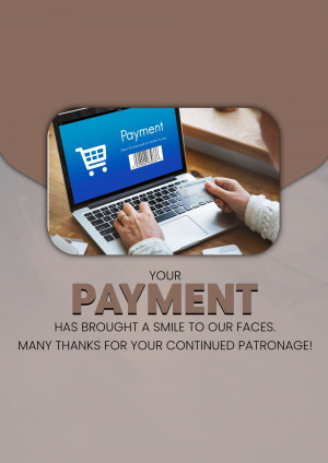Laptop displaying a payment confirmation screen with a credit card.
