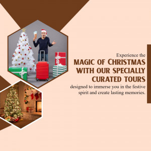 Image promoting Christmas tours with a man and a Christmas tree