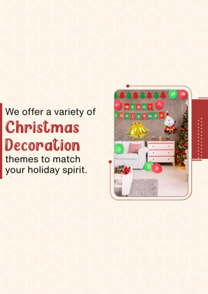 Christmas decorations in a living room with a promotional text overlay.