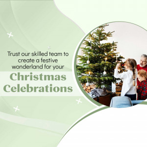 Family decorating a Christmas tree with professional help