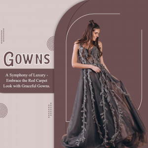 Woman wearing a beautiful gray floral gown