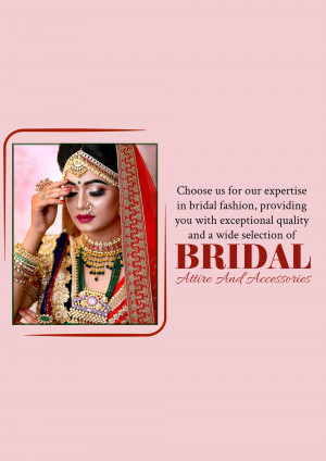 Indian bride in traditional wedding attire with text promoting bridal fashion services