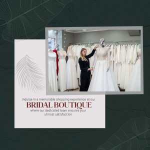 Woman adjusting a wedding dress in a bridal boutique