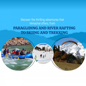 Collage of paragliding, river rafting, skiing, and trekking in Himachal Pradesh