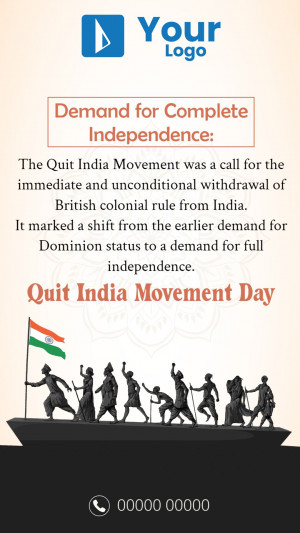Image depicting the Quit India Movement with Indian flag and protestors.