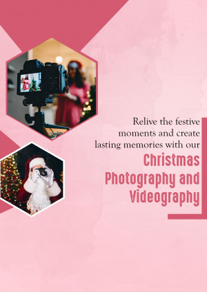 Promotional image for Christmas photography and videography services featuring a camera and festive decorations.