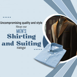 Advertisement for men's shirts and suits with a stylish design.