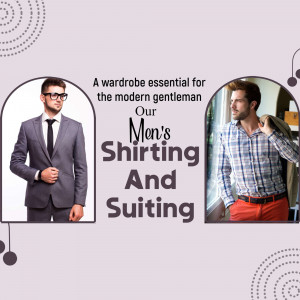 Image showcasing men's shirts and suits with a modern aesthetic.
