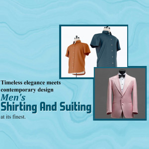 Display of men's shirts and suits in various colors.