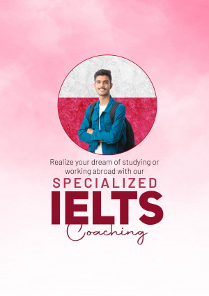 Image of a student with the Indonesian flag and text promoting IELTS coaching for studying abroad.