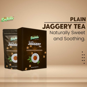 Packaging of Sushida Plain Jaggery Tea - a pouch and a box