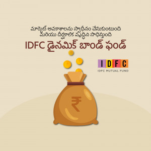 Image depicting investment with IDFC Mutual Fund, showing a bag of coins and the IDFC logo.