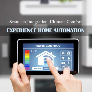 Hands using a tablet to control home automation system