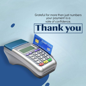 Credit card being processed by a card reader with a thank you message.