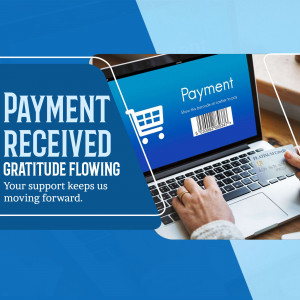 Laptop displaying 'Payment Received' with a hand holding a credit card.