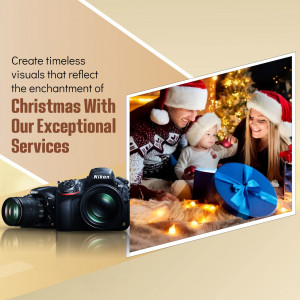 Family Christmas photo with Nikon camera and gift