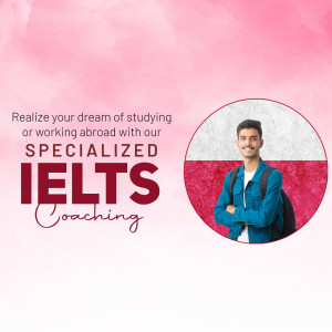 Image of a student with IELTS coaching advertisement