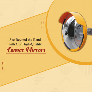 Close-up of a yellow-framed convex mirror with text promoting high-quality visibility.