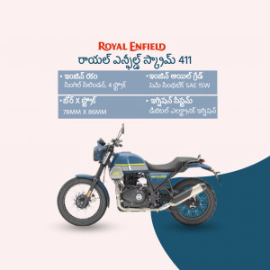 Royal Enfield Hunter 350 motorcycle with technical details in Telugu