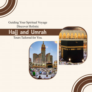Image depicting Hajj and Umrah tours with the Kaaba and Masjid al-Haram in Mecca.