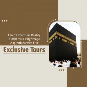 Image of the Kaaba in Mecca, promoting Hajj and Umrah tours.