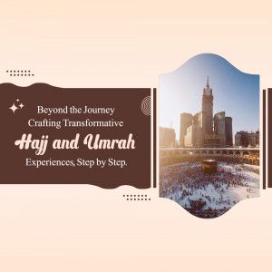 Image depicting the Kaaba in Mecca with text 'Beyond the Journey, Crafting Transformative Hajj and Umrah Experiences, Step by Step.'