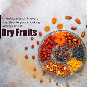 Assortment of colorful dry fruits on a silver platter