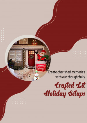 Festive holiday scene with Santa Claus inflatable and lit house