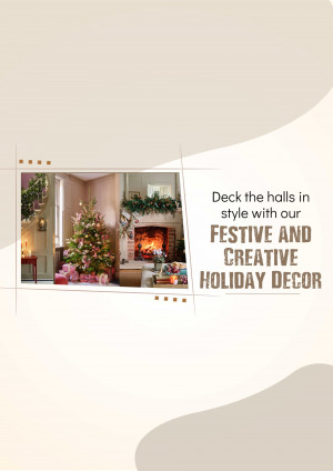 Interior view of a living room decorated for the holidays with a Christmas tree, fireplace, and garland.