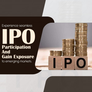 Image depicting IPO participation with stacked coins and blocks spelling IPO