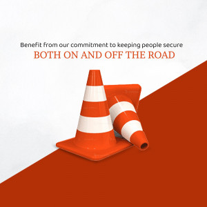 Orange traffic cones on a white and red background with text about security.