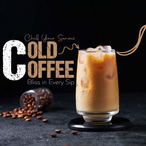 A refreshing glass of iced coffee with coffee beans.