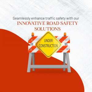 Under construction sign with text promoting road safety solutions