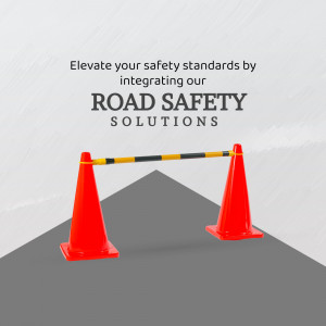 Road safety barrier with cones, promoting road safety solutions.