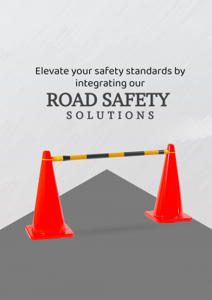 Road safety barrier with cones, promoting road safety solutions.