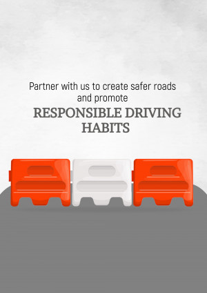 Image of road barriers with text promoting responsible driving.