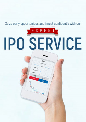 Smartphone displaying IPO service app with text overlay promoting expert investment opportunities.
