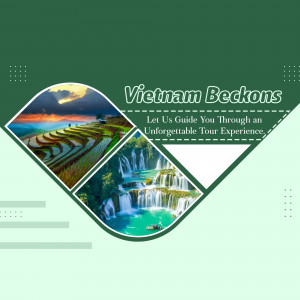 Collage of Vietnamese landscapes promoting a tour experience.