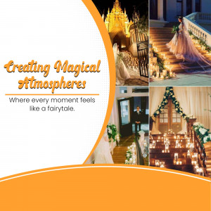 Collage of wedding and event decorations with warm lighting and floral arrangements.