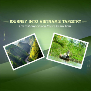 Collage of Vietnamese landscapes featuring mountains and waterways.