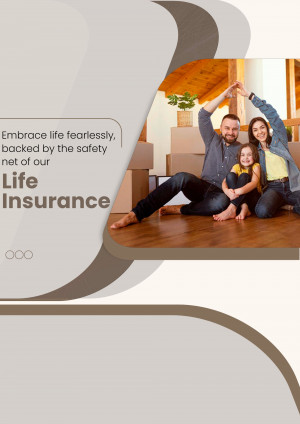 Family sitting in a new home with text promoting life insurance.