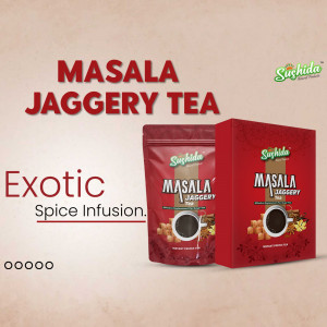 Product advertisement for Sushida Masala Jaggery Tea