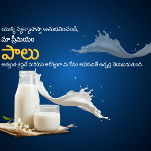 A bottle and glass of milk with a splash, promoting dairy products.