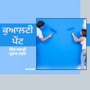 A couple is painting a blue wall with paint rollers.