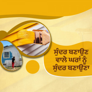 Advertisement for house painting services with a person painting a house exterior.