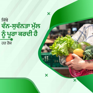 A person carrying a basket of fresh vegetables at a market.